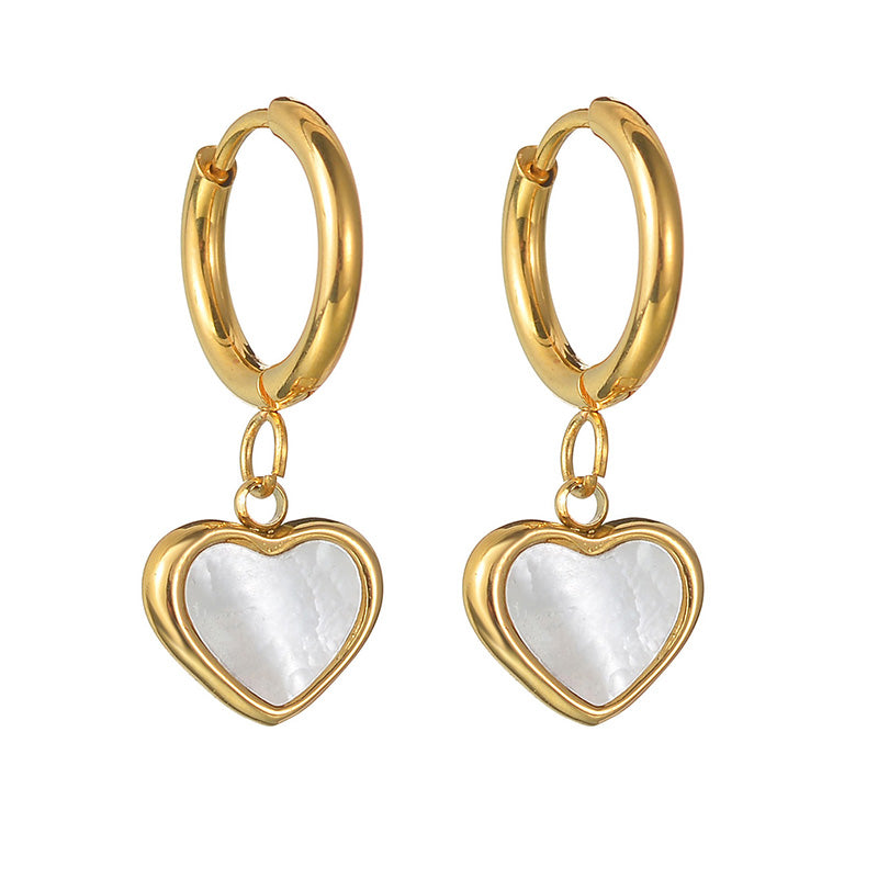 1 pair elegant simple style heart shape plating stainless steel shell 18k gold plated drop earrings
