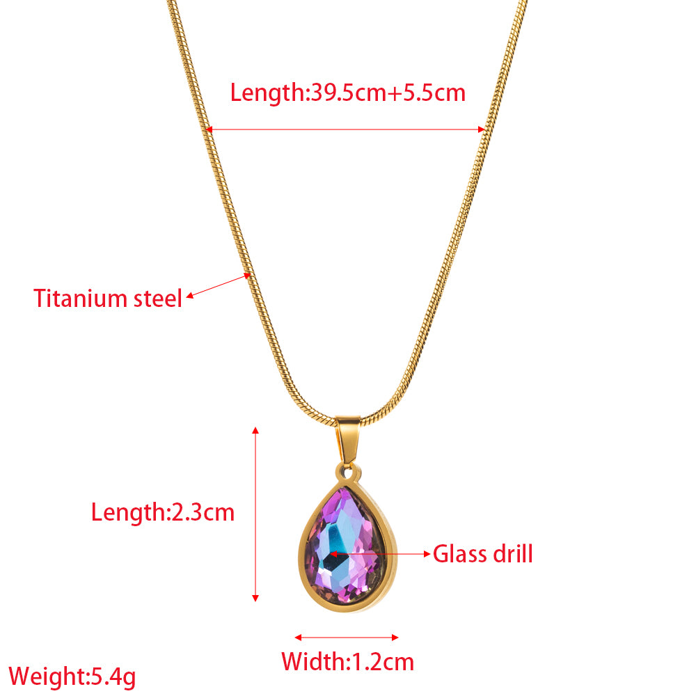 elegant simple style classic style heart shape stainless steel titanium steel plating inlay glass 24k gold plated pendant necklace