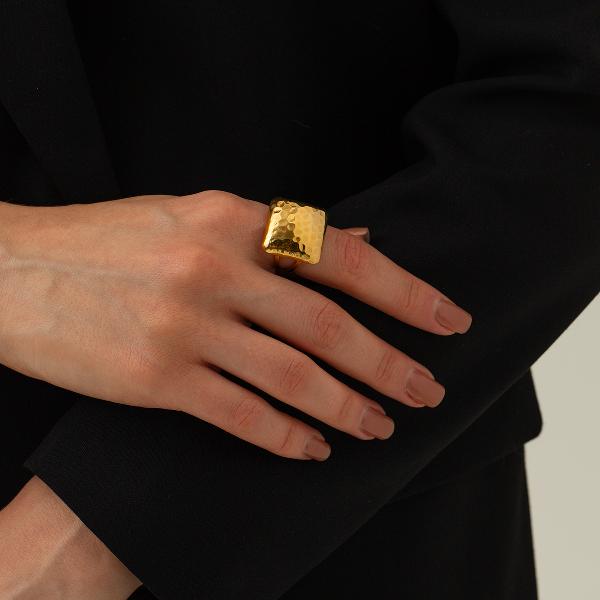 retro geometric stainless steel plating 18k gold plated open rings