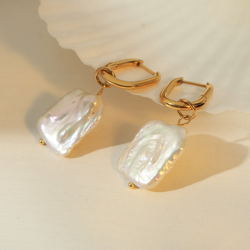 1 pair elegant baroque style geometric plating freshwater pearl titanium steel 18k gold plated drop earrings