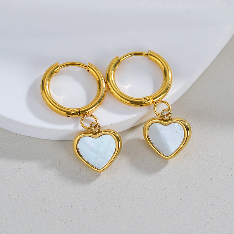 1 pair elegant simple style heart shape plating stainless steel shell 18k gold plated drop earrings