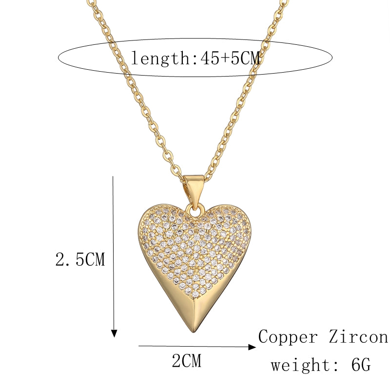 ig style simple style human heart shape copper gold plated zircon pendant necklace in bulk