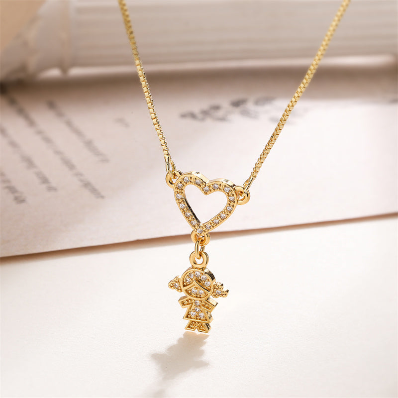 ig style simple style human heart shape copper gold plated zircon pendant necklace in bulk