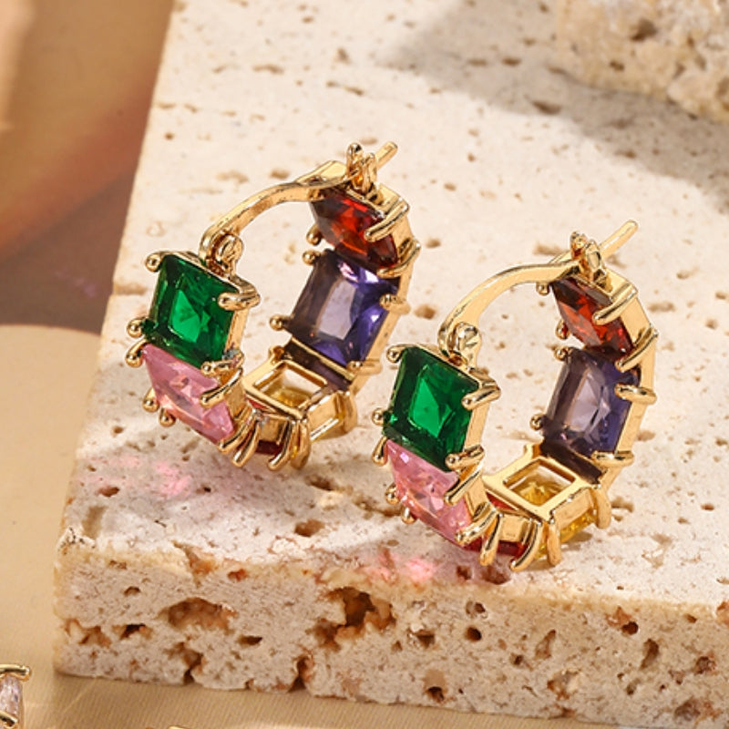 1 pair sweet solid color plating inlay copper zircon gold plated earrings