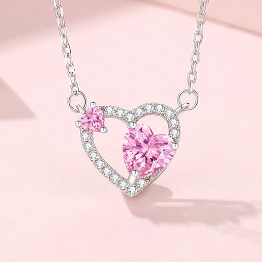simple style classic style heart shape sterling silver inlay zircon pendant necklace