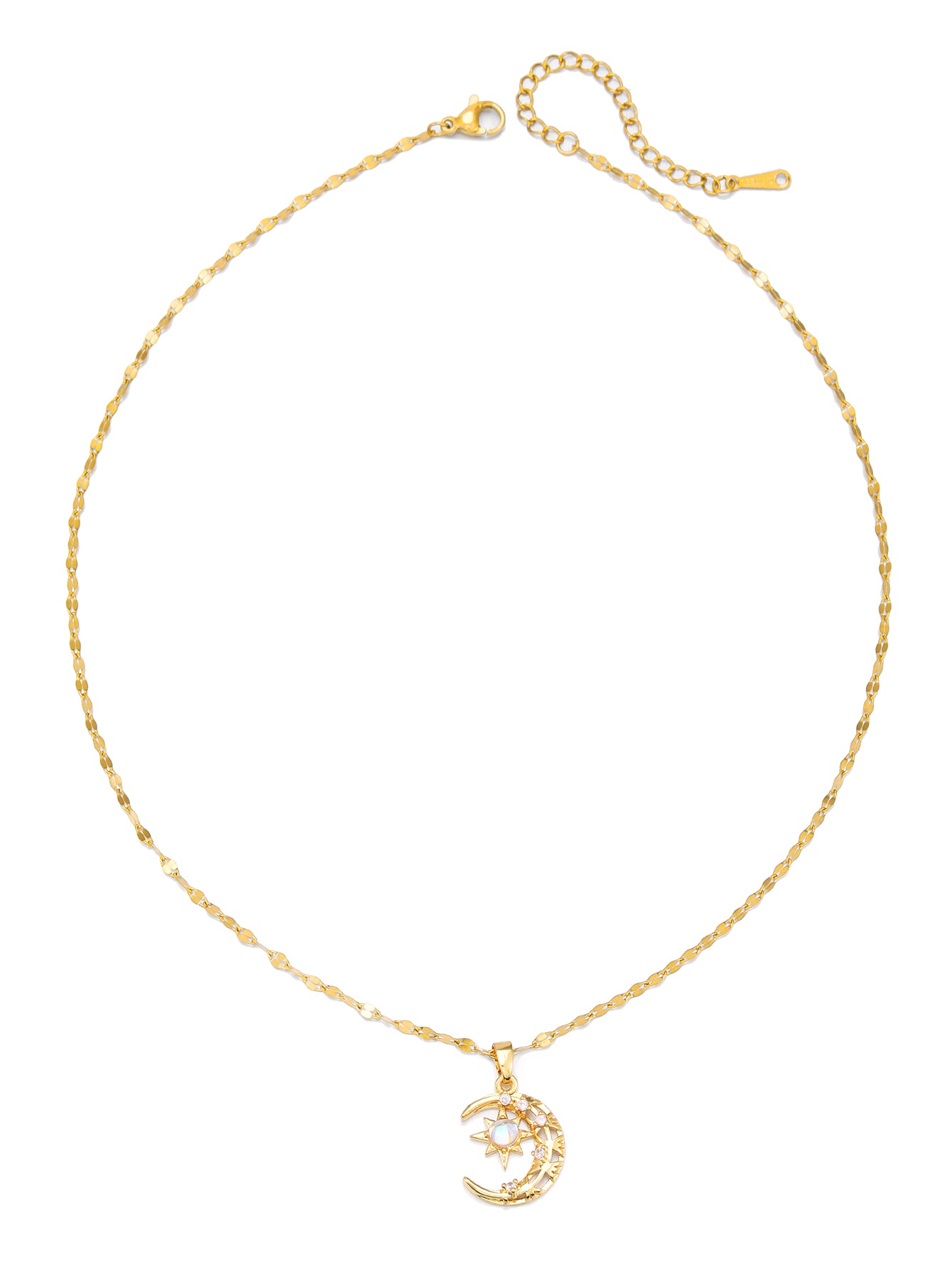 elegant luxurious sun moon stainless steel plating inlay zircon 14k gold plated pendant necklace