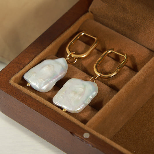1 pair elegant baroque style geometric plating freshwater pearl titanium steel 18k gold plated drop earrings