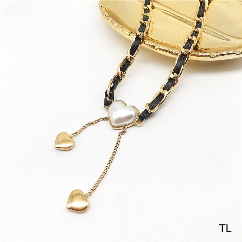 vintage style simple style heart shape stainless steel plating inlay artificial pearls 18k gold plated pendant necklace